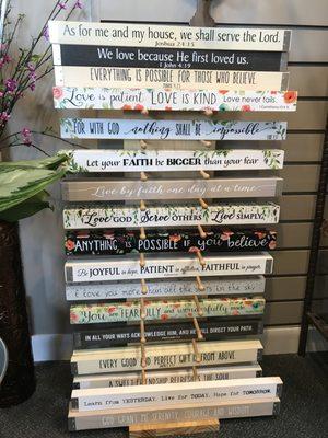 Shelf sitters that remind you of your favorite scripture verse or saying.