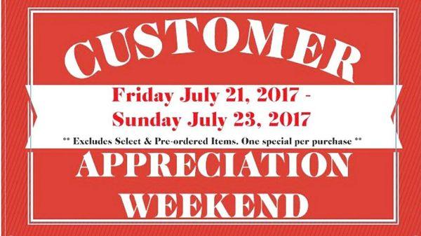 This is a perfect chance to try our goods without paying full price.
Friday 7/21 30% OFF
Saturday 7/22 40% OFF
Sunday 7/23 50% OFF