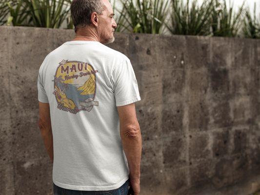 "Bones on the beach, no worries in sight our Maui patchwork tee is a lighthearted take on island life #BonesOnTheBeach #NoWorries #MauiTee