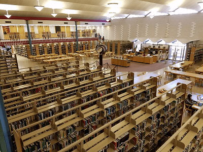 The open stacks of the J. W. Martin Library.