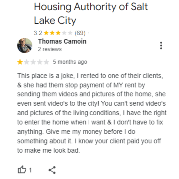 This is what he posted on the Google page of the housing authorities, a governmental agency.