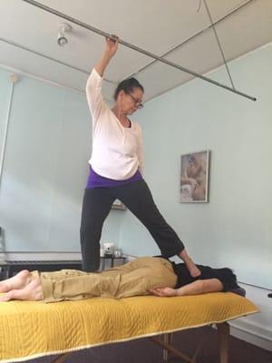 Misha Forrester doing Ashiatsu at Stockbridge Massage