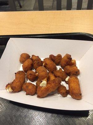 Cheese curds were a little over done.