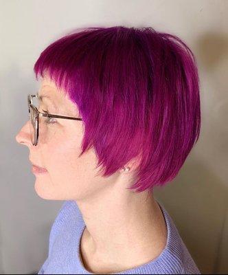 Modern bowl cut plus vibrant fashion color.