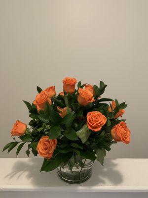 Orange Roses Filler and Mixed Greens