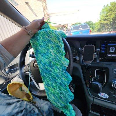 Knitting in the drive-through, as usual, while I wait