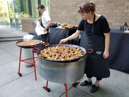 Our 2 paella being prepared