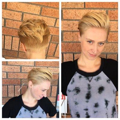 Butter blonde and a sassy undercut #scottsdalehairstylist #goldwellhaircolor