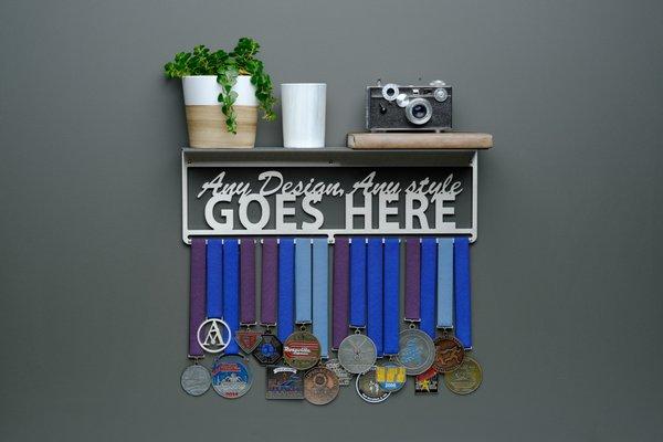 Laser Cut Stainless Steel Display Shelf With Medal Hanger