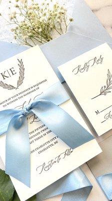 Letterpress wedding invitation and reply card printed by KSH Creations in Raleigh, NC