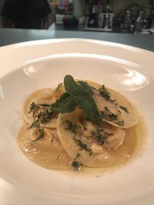 Handmade squash ravioli with sage and brown butter