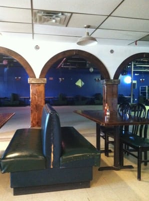 Club floor w/ stage for dancing in weekend evenings.