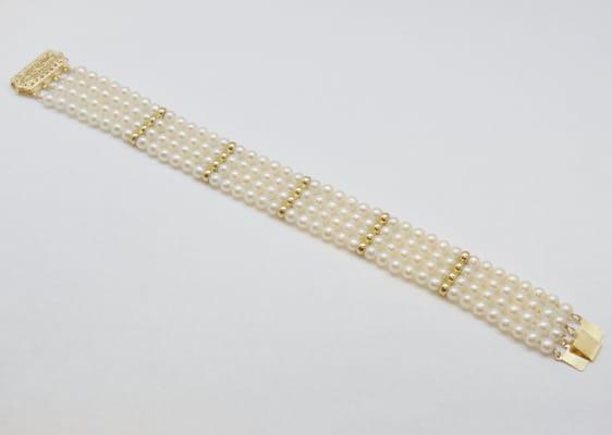 Multi-Strand Cultured Pearl & 14kt Yellow Gold Bracelet