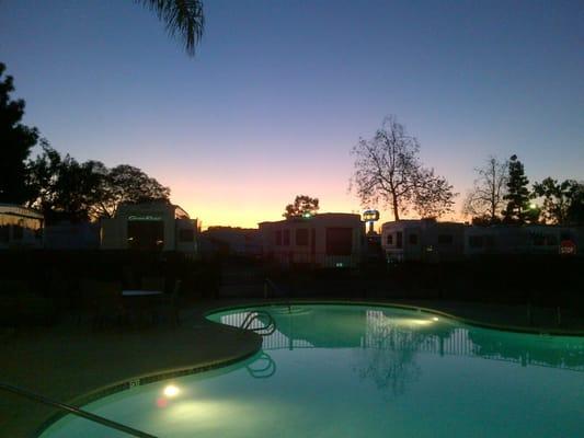 A sunset pool view