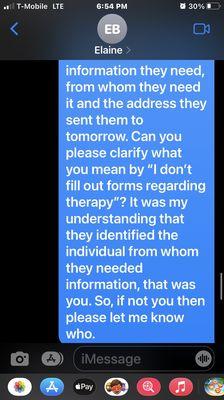 Text communication with an unprofessional therapist cont'