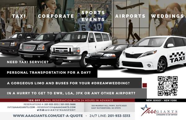 AAA Giants Car Service can accommodate all of your transportation needs.