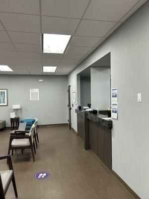 Side view of the front desk at Novant Health Primary Care Lindley Park.