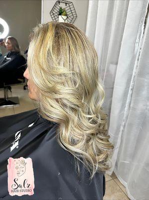 color correction after,  
blonde balayage.