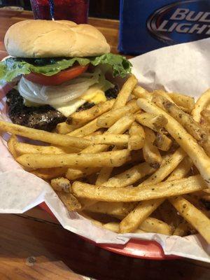 1/2 pound cheese burger and fries.  Awesome!