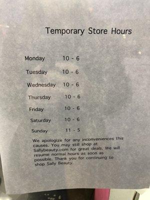 New temporary store hours