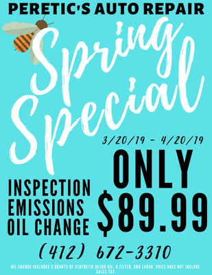 State Inspection + Emissions + Oil Change for only $89.99!