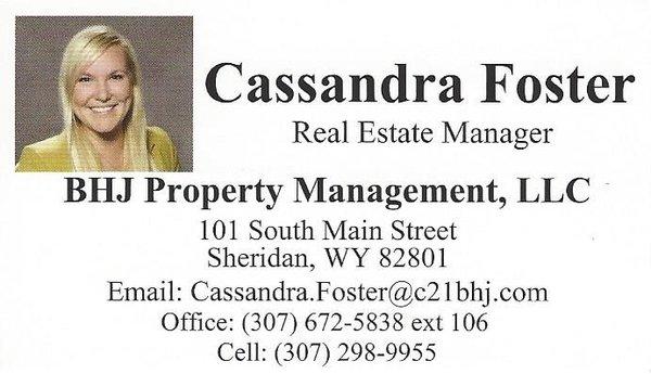 Cassandra Foster- Real Estate Manager. Available anytime