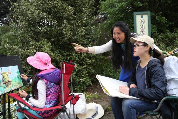 Lin Wei Plein Air Painting with her students