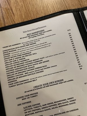 Hot sandwich menu