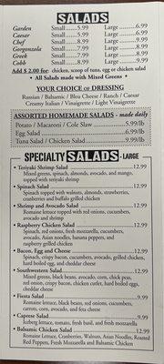 From menu: salads selection