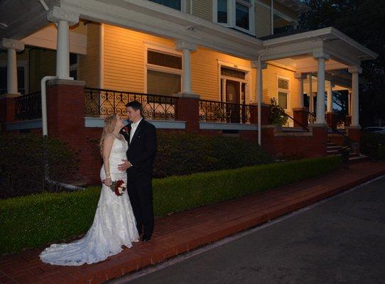 Wedding in front of the historic Heard-Craig Center for the Arts in McKinney, TX