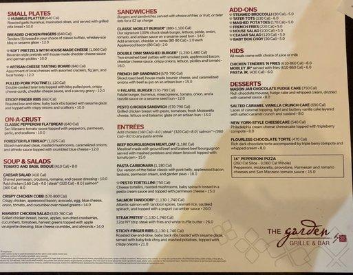 Menu as of March 16, 2022