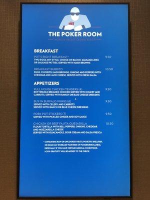 Poker Room Menu