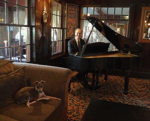 Pianist Kevin Fox getting ready to play for a wine tasting event at the Glen Tavern Inn in Santa Paula, California.