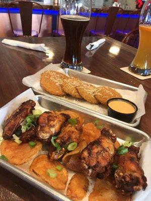 Jerk rubbed wings (small) and fried green tomatoes