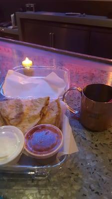 Quesadilla and mule mug for spiced and stormy