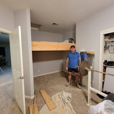 floating loft bed in progress. make the most of your space. call TradeKings Constructionfresno  559-755-4444