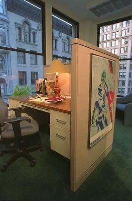 one of the cubicles in the writers' room.