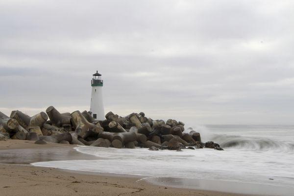 The Walton Lighthouse at the Santa Cruz Harbor.  On Wednesday evenings during sailing season, Dawn can be found sailing by this landmark.