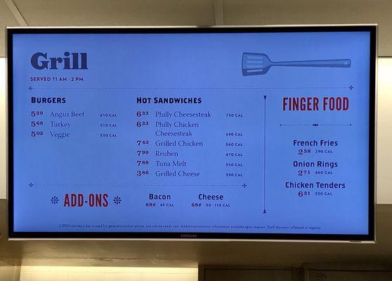 Grill menu.