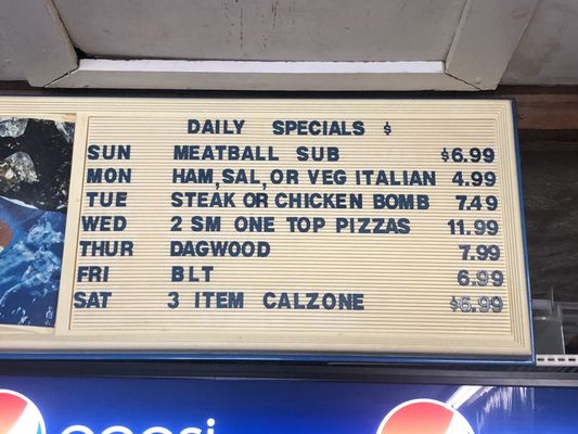 Daily specials menu