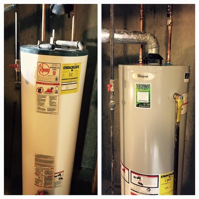 Before and After. Get your inefficient water heater replaced today. For all your plumbing needs, Call Top Notch Plumbing Today!