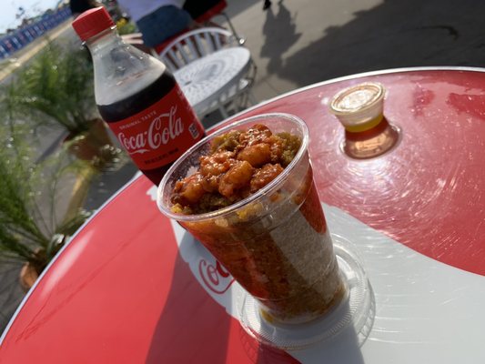 Spicy shrimp Mofongo with a little extra garlic butter. The portion is huge and it's loading with shrimp