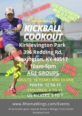 Community Kickball Cookout for the future Ramie's Refuge Crisis Center building fund