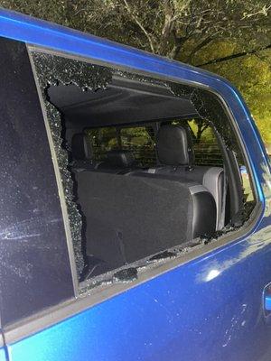 Broken car window from staying at this awful extended stay