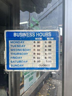 Business hours (currently wrong on yelp/Apple Maps)