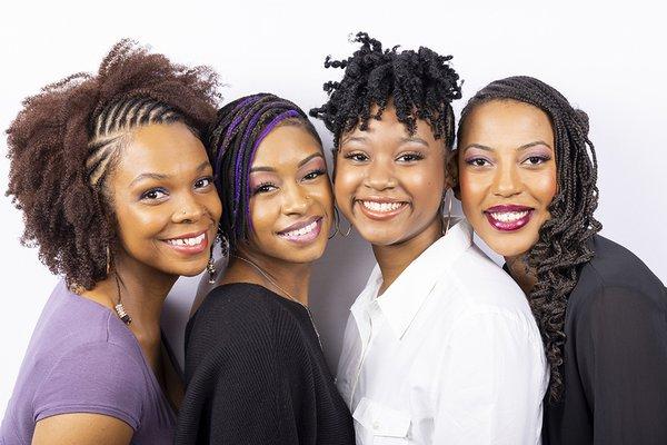 Natural hair comes in all styles - locs, twists, braids and flat iron too!