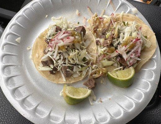 Lengua (tongue) and cabeza (cow head) tacos.  Yum!