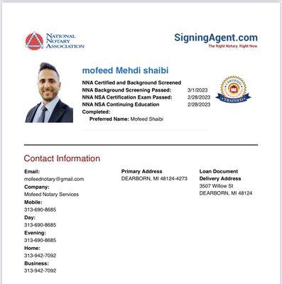 NNA signing agent profile