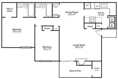 Two Bedroom/Two Bath-1100 Sq. Ft.