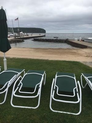 Lounge chairs for adults and private beach and swim dock to keep the kids entertained.